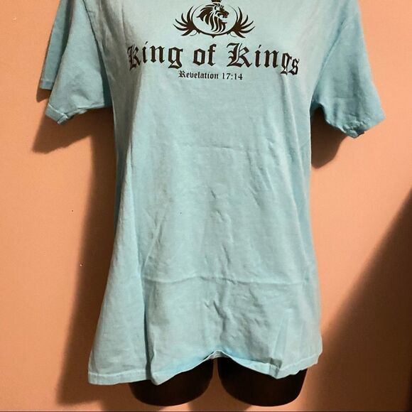 CHRISTIAN Tee King of Kings T Shirt Aqua Blue - Picture 5 of 12